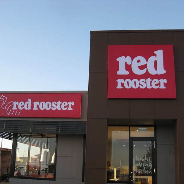 red rooster corporate signage