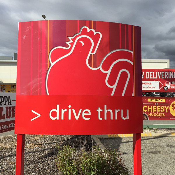 red rooster metal freestanding sign
